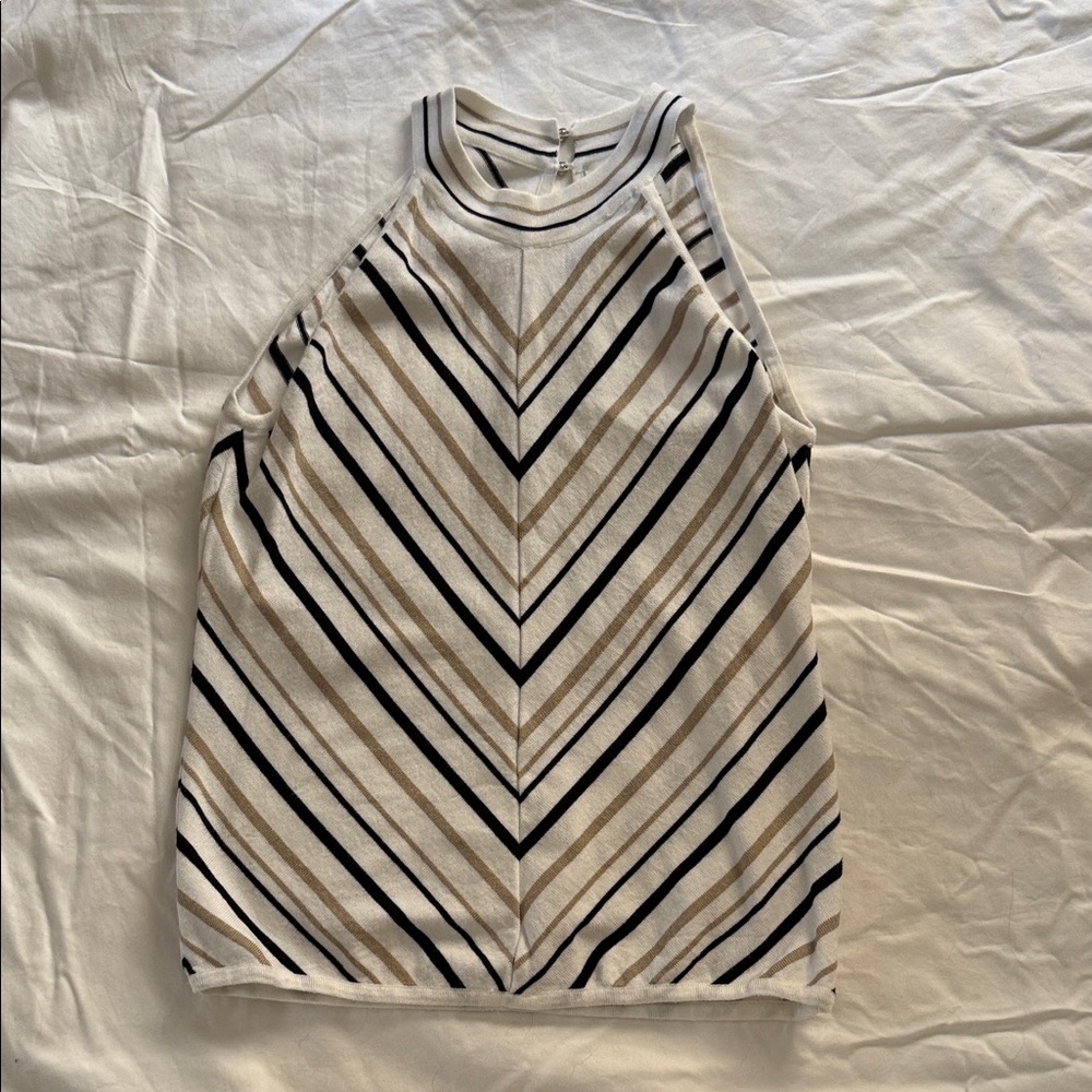 White House Black Market Chevron Striped Tank Top - Black and Tan